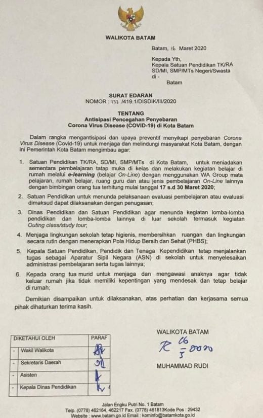 Sekolah Batam Diliburkan