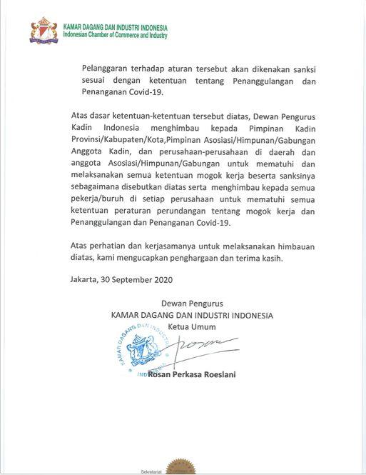 Surat Edaran Apindo dan Kadin