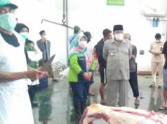 Idhul Adha 1442 H, RPH Kota Blitar Beri Layanan Gratis Penyembelihan Hewan Kurban Wali Kota Blitar, Santoso saat melakukan monitoring penyembelihan hewan qurban